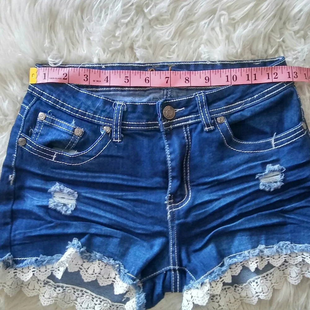 Bamboo Lace Trim Denim Shorts